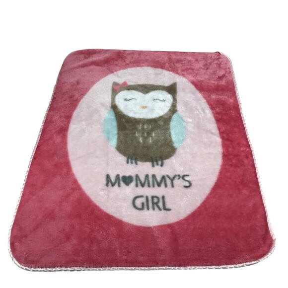 HB Hudson Plush Mommy’s Girl Pink Satin‎ Edge Baby Girl Blanket Owl - Picture 1 of 12